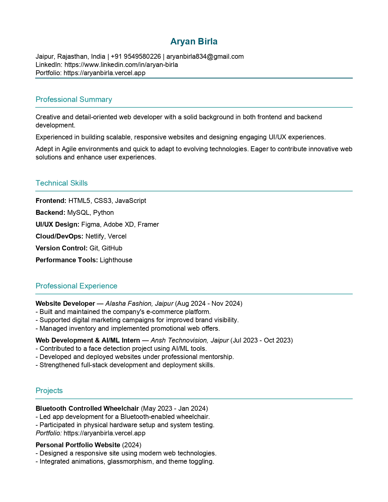 Resume Page 1
